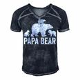 Mens Papa Bear Fathers Day Grandad Fun 3 Cub Kid Grandpa Men's Short Sleeve V-neck 3D Print Retro Tshirt Navy Blue