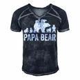 Mens Papa Bear Fathers Day Grandad Fun 6 Cub Kid Grandpa Men's Short Sleeve V-neck 3D Print Retro Tshirt Navy Blue