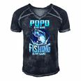Mens Popo Is My Name Fishing Is My Game Fathers Day Gifts Men's Short Sleeve V-neck 3D Print Retro Tshirt Navy Blue