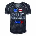 Mens Shes My Firecracker His And Hers 4Th July Matching Couples Men's Short Sleeve V-neck 3D Print Retro Tshirt Navy Blue