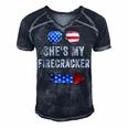 Mens Shes My Firecracker His And Hers 4Th July Matching Couples Men's Short Sleeve V-neck 3D Print Retro Tshirt Navy Blue