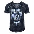 My Wife Loves My Meat Funny Grilling Bbq Lover Men's Short Sleeve V-neck 3D Print Retro Tshirt Navy Blue