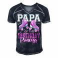 Papa Of The Birthday Princess Roller Skating B-Day Matching Men's Short Sleeve V-neck 3D Print Retro Tshirt Navy Blue