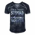 Proud Stepdad Of Freaking Awesome Daughter Fathers Day Dad Men's Short Sleeve V-neck 3D Print Retro Tshirt Navy Blue