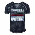 Red Line Flag Proud Papa Of A Firefighter Fireman Men's Short Sleeve V-neck 3D Print Retro Tshirt Navy Blue