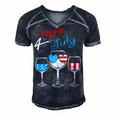 Red Wine Blue 4Th Of July Wine Red White Blue Wine Glasses V4 Men's Short Sleeve V-neck 3D Print Retro Tshirt Navy Blue