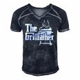 The Grillfather Pitmaster Bbq Lover Smoker Grilling Dad Men's Short Sleeve V-neck 3D Print Retro Tshirt Navy Blue
