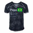 This Definition Of Papai Brazilian Father Brazil Flag Classic Men's Short Sleeve V-neck 3D Print Retro Tshirt Navy Blue