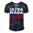 Ultra Maga Proud American Distressed Flag Patriotic Gift Men's Short Sleeve V-neck 3D Print Retro Tshirt Navy Blue