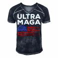 Ultra Maga Proud American Distressed Flag Patriotic Men's Short Sleeve V-neck 3D Print Retro Tshirt Navy Blue