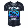 Video Game Birthday Party Stepdad Of The Bday Girl Matching Men's Short Sleeve V-neck 3D Print Retro Tshirt Navy Blue