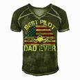 Best Pilot Dad Ever Fathers Day American Flag 4Th Of July Men's Short Sleeve V-neck 3D Print Retro Tshirt Green