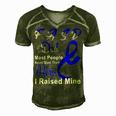 Fasd Dad Most People Never Meet Their Hero I Raised Mine Blue And Grey Ribbon Fetal Alcohol Spectrum Disorder Fetal Alcohol Spectrum Disorder Awareness Men's Short Sleeve V-neck 3D Print Retro Tshirt Green