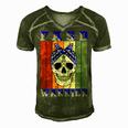 Fasd Warrior Skull Women Vintage Blue And Grey Ribbon Fetal Alcohol Spectrum Disorder Fetal Alcohol Spectrum Disorder Awareness Men's Short Sleeve V-neck 3D Print Retro Tshirt Green