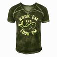 Funny Hookem And Cookem Fishing Men's Short Sleeve V-neck 3D Print Retro Tshirt Green