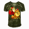 Matching Family Funny Santa Riding Pomeranian Dog Christmas T-Shirt Men's Short Sleeve V-neck 3D Print Retro Tshirt Green
