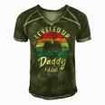 Mens I Leveled Up To Daddy Funny Promoted New Dad Again 2021 Ver2 Men's Short Sleeve V-neck 3D Print Retro Tshirt Green