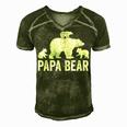 Mens Papa Bear Fathers Day Grandad Fun 3 Cub Kid Grandpa Men's Short Sleeve V-neck 3D Print Retro Tshirt Green