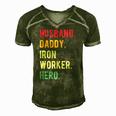 Mens Vintage Husband Daddy Iron Worker Hero Fathers Day Gift Men's Short Sleeve V-neck 3D Print Retro Tshirt Green