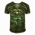 My First Fathers Day With My Baby Girl Daughter Daddy Men's Short Sleeve V-neck 3D Print Retro Tshirt Green