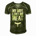 My Wife Loves My Meat Funny Grilling Bbq Lover Men's Short Sleeve V-neck 3D Print Retro Tshirt Green