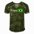 This Definition Of Papai Brazilian Father Brazil Flag Classic Men's Short Sleeve V-neck 3D Print Retro Tshirt Green