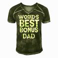 Worlds Best Bonus Dad Step Fathers Day Gift Husband Men's Short Sleeve V-neck 3D Print Retro Tshirt Green