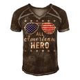 All American Hero Dad 4Th Of July Sunglasses Fathers Day Men's Short Sleeve V-neck 3D Print Retro Tshirt Brown