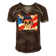 Baseball Skull 4Th Of July American Player Usa Flag Men's Short Sleeve V-neck 3D Print Retro Tshirt Brown