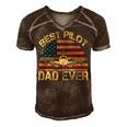 Best Pilot Dad Ever Fathers Day American Flag 4Th Of July Men's Short Sleeve V-neck 3D Print Retro Tshirt Brown