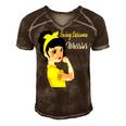 Ewings Sarcoma Warrior Strong Women Yellow Women Ewings Sarcoma Ewings Sarcoma Awareness Men's Short Sleeve V-neck 3D Print Retro Tshirt Brown