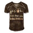 Faith Hope Love Asthma Awareness Heartbeat Christian Cross Grey Ribbon Asthma Asthma Awareness Men's Short Sleeve V-neck 3D Print Retro Tshirt Brown