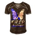 Fasd Awareness Butterfly Blue And Grey Ribbon Fetal Alcohol Spectrum Disorder Fetal Alcohol Spectrum Disorder Awareness Men's Short Sleeve V-neck 3D Print Retro Tshirt Brown