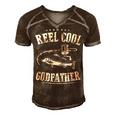 Fishing Reel Cool Godfather Men's Short Sleeve V-neck 3D Print Retro Tshirt Brown