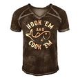 Funny Hookem And Cookem Fishing Men's Short Sleeve V-neck 3D Print Retro Tshirt Brown