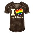 Gay Dads I Love My 2 Dads With Rainbow Heart Men's Short Sleeve V-neck 3D Print Retro Tshirt Brown