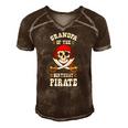 Grandpa Of The Birthday Pirate Themed Matching Bday Party Men's Short Sleeve V-neck 3D Print Retro Tshirt Brown