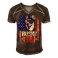 Husky Dad 4Th Of July American Flag Glasses Dog Men Boy Men's Short Sleeve V-neck 3D Print Retro Tshirt Brown