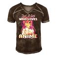 Just A Girl Who Loves Anime Peace Symbol V Fingers Fun Funny Men's Short Sleeve V-neck 3D Print Retro Tshirt Brown