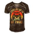 Leveling Up To Daddy Of Twins Expecting Dad Video Gamer Men's Short Sleeve V-neck 3D Print Retro Tshirt Brown