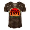 March 1971 50 Years Old Retro Vintage 50Th Birthday Men's Short Sleeve V-neck 3D Print Retro Tshirt Brown