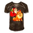 Matching Family Funny Santa Riding Pomeranian Dog Christmas T-Shirt Men's Short Sleeve V-neck 3D Print Retro Tshirt Brown