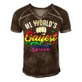 Mens 1 Worlds Gayest Dad Funny Fathers Day Lgbt Pride Rainbow 14 Shirt Men's Short Sleeve V-neck 3D Print Retro Tshirt Brown