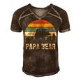 Mens Funny Papa Bear Cub 6 Kids Fathers Day Grandpa Men's Short Sleeve V-neck 3D Print Retro Tshirt Brown