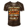 Mens Grandpa Fathers Day I Never Dreamed Id Be A Grumpy Old Man Men's Short Sleeve V-neck 3D Print Retro Tshirt Brown