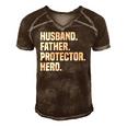 Mens Husband Father Protector Hero Funny Fathers Day Men's Short Sleeve V-neck 3D Print Retro Tshirt Brown