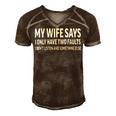 Mens My Wife Says I Only Have Two Faults 368 Trending Shirt Men's Short Sleeve V-neck 3D Print Retro Tshirt Brown