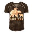 Mens Papa Bear Fathers Day Grandad Fun 2 Cub Kid Grandpa Men's Short Sleeve V-neck 3D Print Retro Tshirt Brown