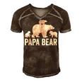 Mens Papa Bear Fathers Day Grandad Fun 3 Cub Kid Grandpa Men's Short Sleeve V-neck 3D Print Retro Tshirt Brown
