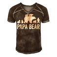Mens Papa Bear Fathers Day Grandad Fun 6 Cub Kid Grandpa Men's Short Sleeve V-neck 3D Print Retro Tshirt Brown